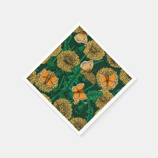 Serviette En Papier Pré de Dandelion sur vert foncé (Coin)