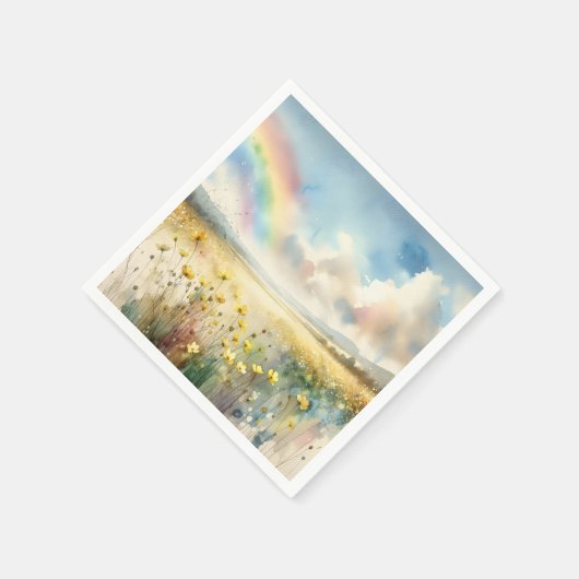Serviette En Papier Pré fleur sauvage avec arc-en-ciel (Coin)