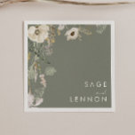 Serviette En Papier Pré Fleur sauvage lunaire | Mariage vert Sage<br><div class="desc">Cette prairie de Fleur sauvage lunatique | Sage Green est parfait pour votre mariage boho simple et élégant. La verdure rustique et moderne, accompagnée de fleurs sauvages d'aquarelles minimalistes, vous fera vivre votre vision ! Ce design de jolies fleurs d'or, touches de sauge bohème vert et violet est sûr de...</div>