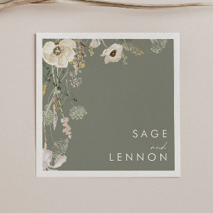 Serviette En Papier Pré Fleur sauvage lunaire   Mariage vert Sage
