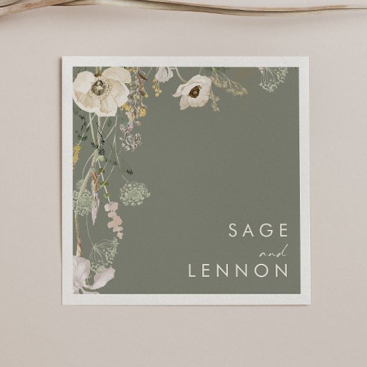 Serviette En Papier Pré Fleur sauvage lunaire | Mariage vert Sage