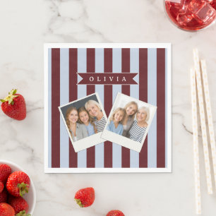 Serviette En Papier Pré-personnalisé marron bleu cabane rayé