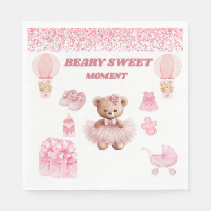 SERVIETTE EN PAPIER PRÉCIEUSE FILLE OURS BLANC ROSE 16,5 CM POUR LE DÉ
