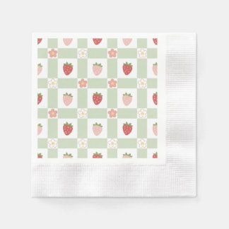 Serviette En Papier Premier anniversaire à carreaux de fraise