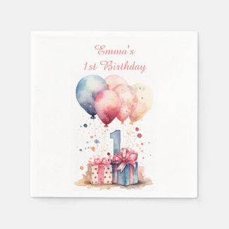Serviette En Papier Premier anniversaire - Cadeaux d'aquarelle et ball