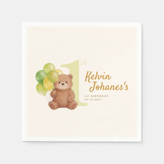 Serviette En Papier Premier anniversaire de Beary (Devant)