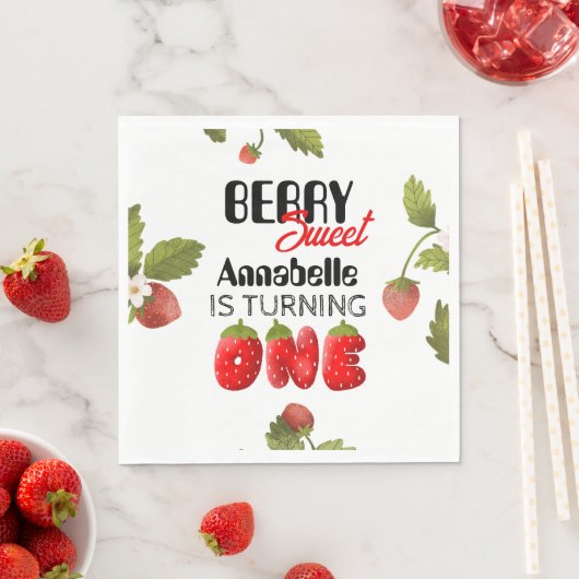Serviette En Papier Premier anniversaire de fraise (En situation)
