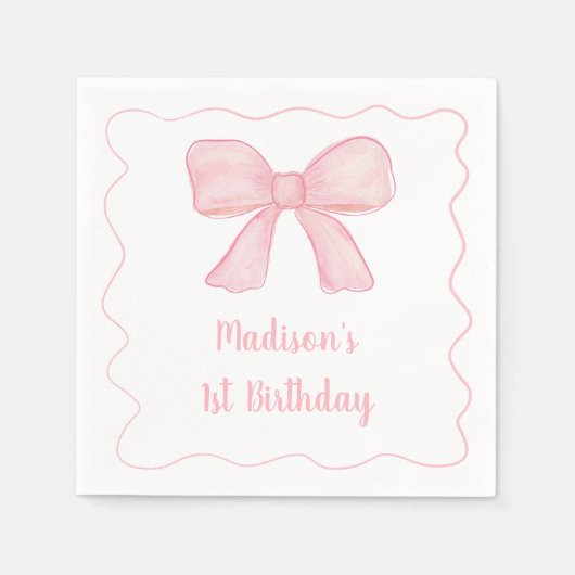 Serviette En Papier Premier anniversaire de la Bow rose (Devant)