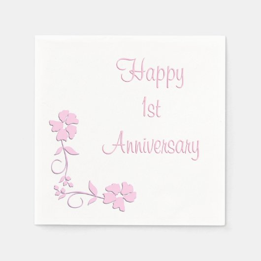 Serviette En Papier Premier anniversaire de la florale rose (Devant)