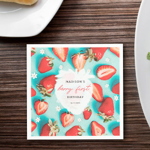 Serviette En Papier Premier anniversaire de la fraise florale vintage