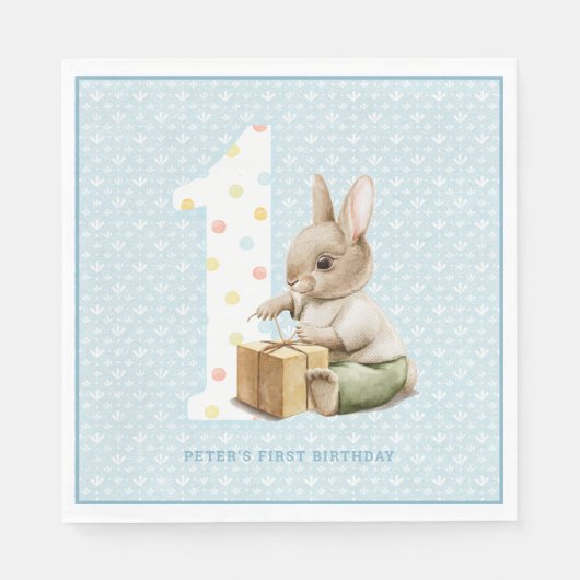 Serviette En Papier Premier anniversaire de la mignonne Bunny (Devant)