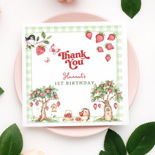 Serviette En Papier Premier anniversaire de la première fraise rose à