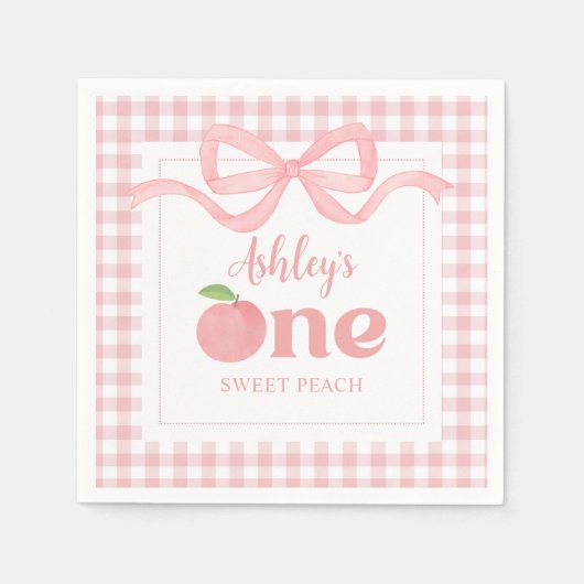 Serviette En Papier Premier anniversaire de Peach En vichy rose (Devant)