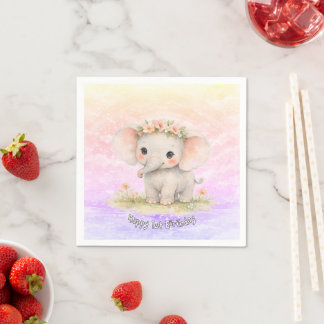 Serviette En Papier Premier Anniversaire d'Éléphant Arc-en-Ciel Rose P