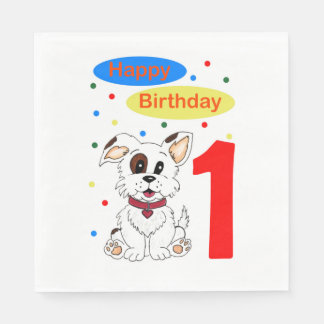 Serviette En Papier Premier anniversaire d'enfant Chiot mignon et conf