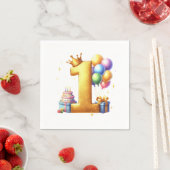 Serviette En Papier Premier anniversaire doré (En situation)