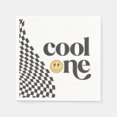 Serviette En Papier Premier anniversaire du cool One Boy À damiers Rét (Devant)