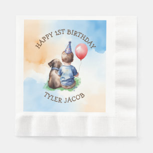 Serviette En Papier Premier anniversaire du garçon personnalisé