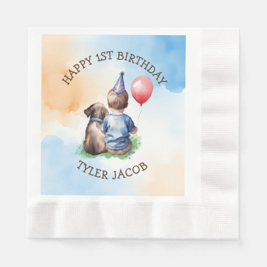 Serviette En Papier Premier anniversaire du garçon personnalisé (Devant)
