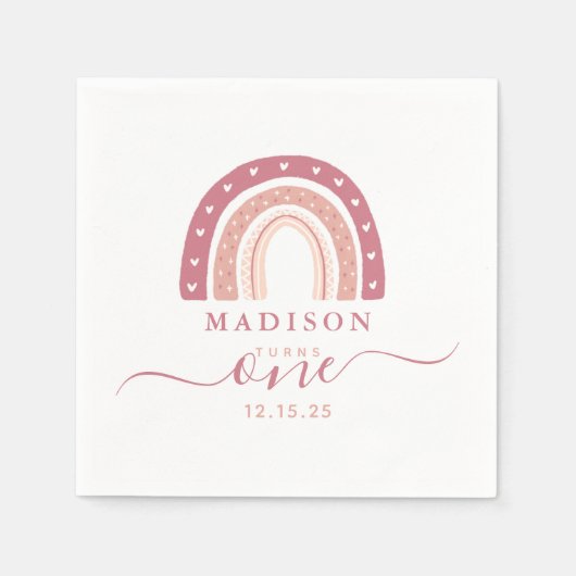 Serviette En Papier Premier anniversaire du Pastel Pink Rainbow Boho (Devant)