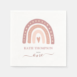 Serviette En Papier Premier anniversaire du Pastel Pink Rainbow Boho
