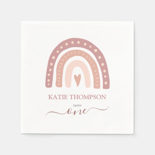 Serviette En Papier Premier anniversaire du Pastel Pink Rainbow Boho (Devant)
