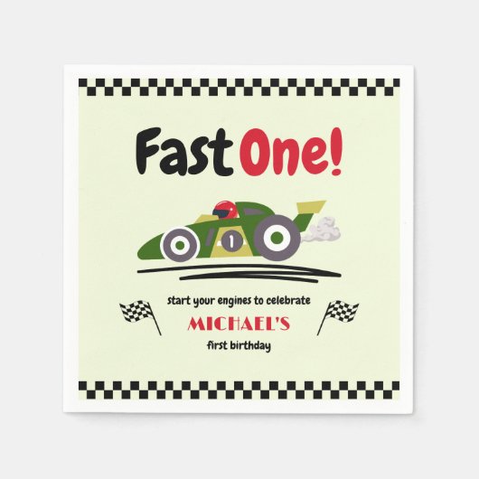 Serviette En Papier Premier anniversaire Fast One Green Race Car (Devant)