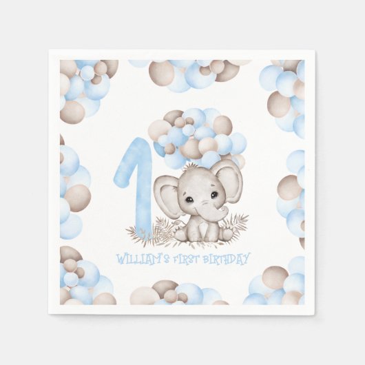 Serviette En Papier Premier Anniversaire Garçon Cute Elephant (Devant)