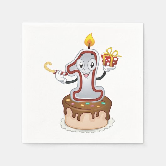 Serviette En Papier Premier Anniversaire Gâteau Joyeux Papier bougie N (Devant)