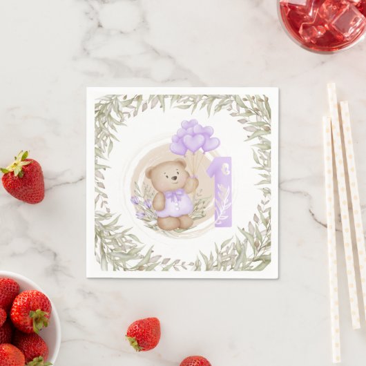 Serviette En Papier Premier Anniversaire Mignonne Teddy Bear Ballons C (En situation)