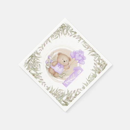 Serviette En Papier Premier Anniversaire Mignonne Teddy Bear Ballons C (Coin)