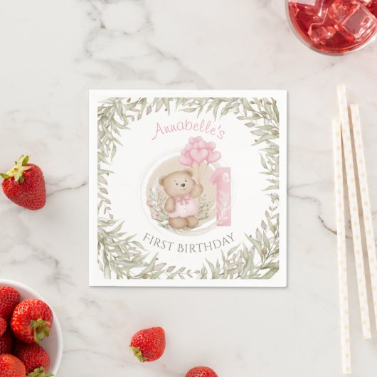 Serviette En Papier Premier Anniversaire Mignonne Teddy Bear Ballons C (En situation)