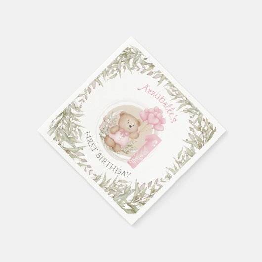 Serviette En Papier Premier Anniversaire Mignonne Teddy Bear Ballons C (Coin)
