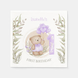 Serviette En Papier Premier Anniversaire Mignonne Teddy Bear Ballons C
