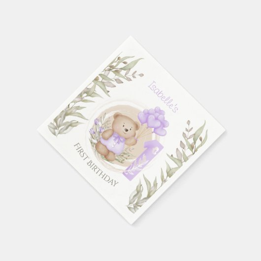 Serviette En Papier Premier Anniversaire Mignonne Teddy Bear Ballons C (Coin)