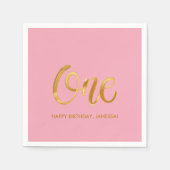 Serviette En Papier Premier anniversaire minimaliste rose moderne (Devant)