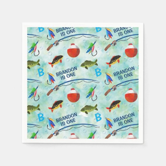 Serviette En Papier Premier anniversaire Petit pêcheur thème pêche (Devant)