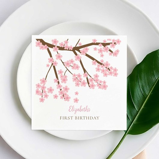 Serviette En Papier Premier Anniversaire Printemps Cerise Fleurs Flora