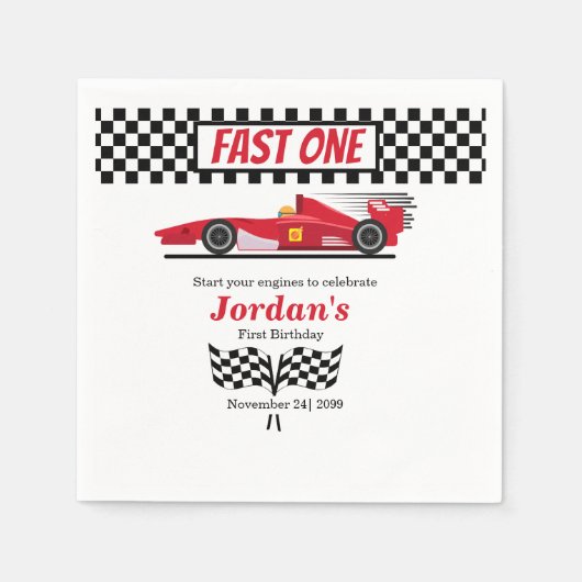 Serviette En Papier Premier Anniversaire Red Race Car Fast One (Devant)