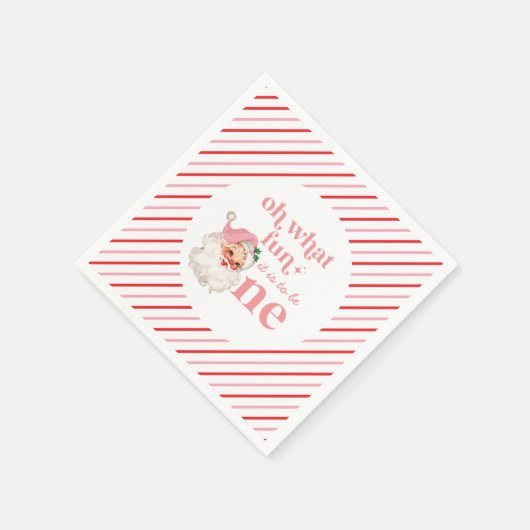 Serviette En Papier Premier anniversaire rétro Noël rose Père Noël (Coin)