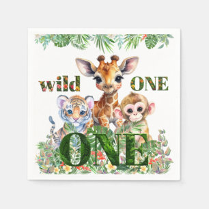Serviette En Papier Premier Anniversaire Tigre Girafe Singe Sauvage Un