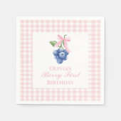 Serviette En Papier Premier bleuet à ruban rose Gingham (Devant)