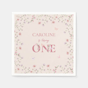 Serviette En Papier Premier Fleur sauvage d'aquarelle d'anniversaire p