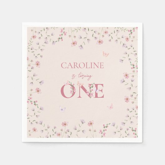 Serviette En Papier Premier Fleur sauvage d'aquarelle d'anniversaire p (Devant)