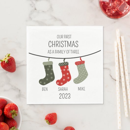 Serviette En Papier Premier Noël en famille de trois (En situation)