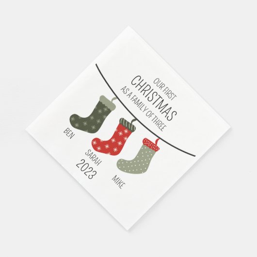 Serviette En Papier Premier Noël en famille de trois (Coin)