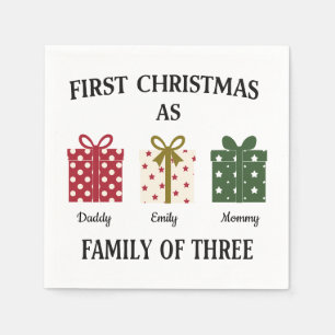Serviette En Papier Premier Noël en tant que Famille de Trois Cadeaux