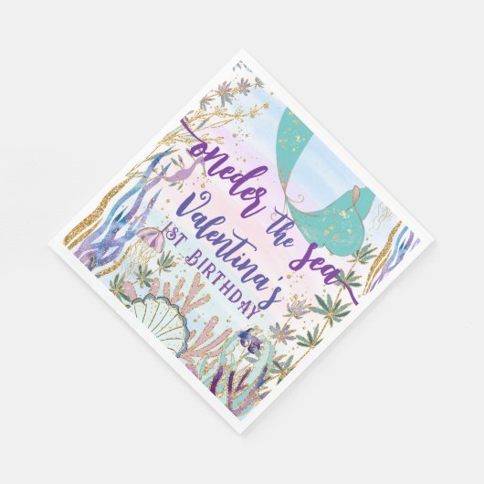 Serviette En Papier Premier ONE der the Sea Birthday Mermaid Parties s (Coin)