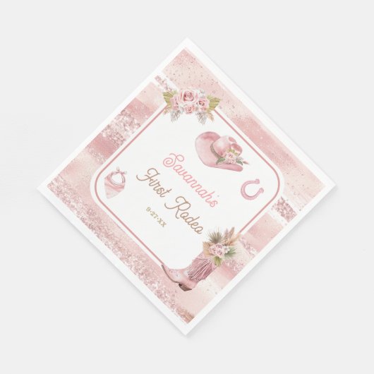 Serviette En Papier Premier Rodéo Boho Rose 1er Anniversaire (Coin)