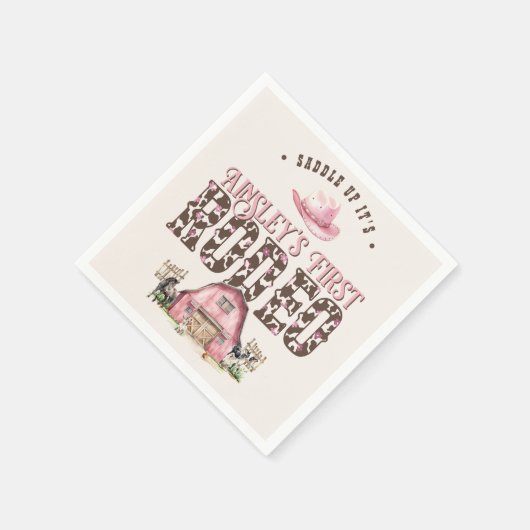 Serviette En Papier Premier Rodéo Cute Rose Personnalisé 1er anniversa (Coin)